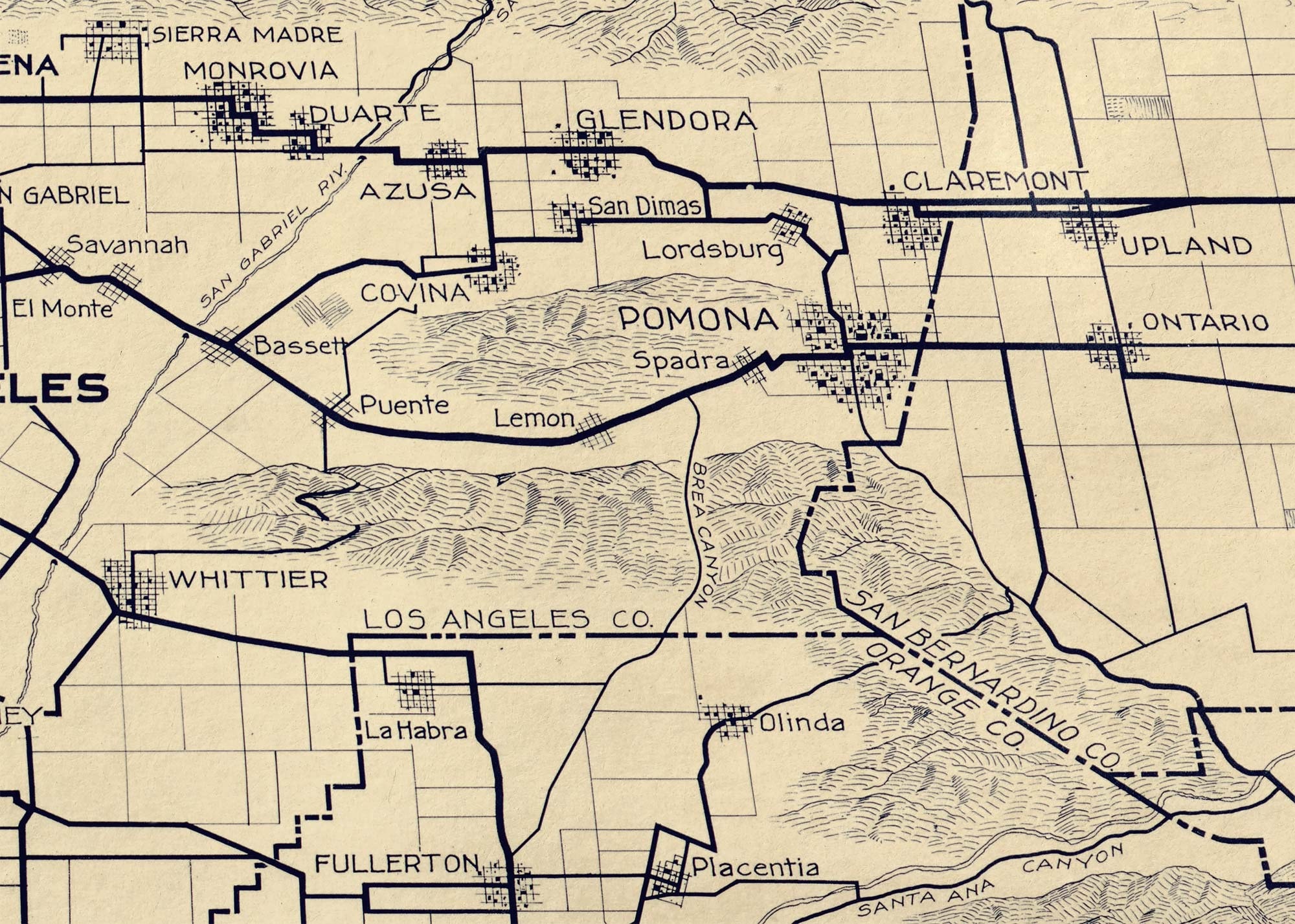 Karte von Los Angeles County, Kalifornien CA 1900