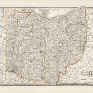 Ohio state map 1891, Vintage map of Ohio state in high resolution prints up to 36x24&quot; (91x61cm) old Ohio state map poster, big OH map print