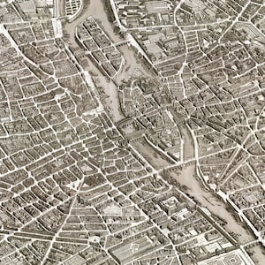 Paris Karte 1739, Turgot-Karte von Paris, alte Panoramakarte in hochauflösenden Drucken bis zu 91 x 61 cm großes historisches Paris-Poster