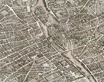 Paris map 1739, Turgot map of Paris, Old panoramic map in high resolution prints up to 36 x 24" (91 x 61cm) large historical Paris poster