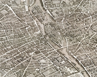 Paris map 1739, Turgot map of Paris, Old panoramic map in high resolution prints up to 36 x 24" (91 x 61cm) large historical Paris poster