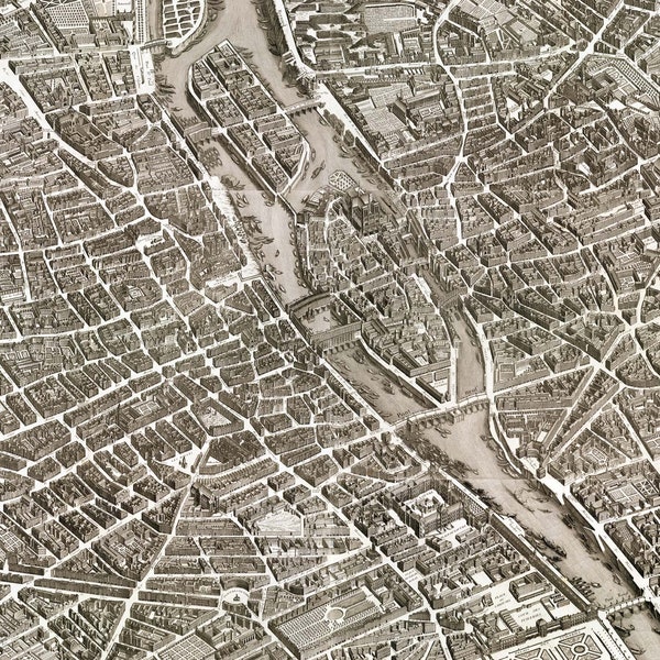 Paris map 1739, Turgot map of Paris, Old panoramic map in high resolution prints up to 36 x 24" (91 x 61cm) large historical Paris poster