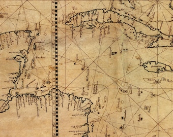 カリブ海地図 1770、カリブ海と西インド諸島の古い海図、最大 60 x 40