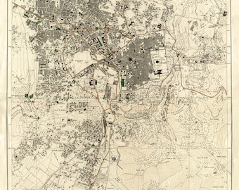 Jerusalem map 1937, Old map of Jerusalem, Israel in high resolution prints up to 24x36" (61x91cm) old Jerusalem poster, vintage map print