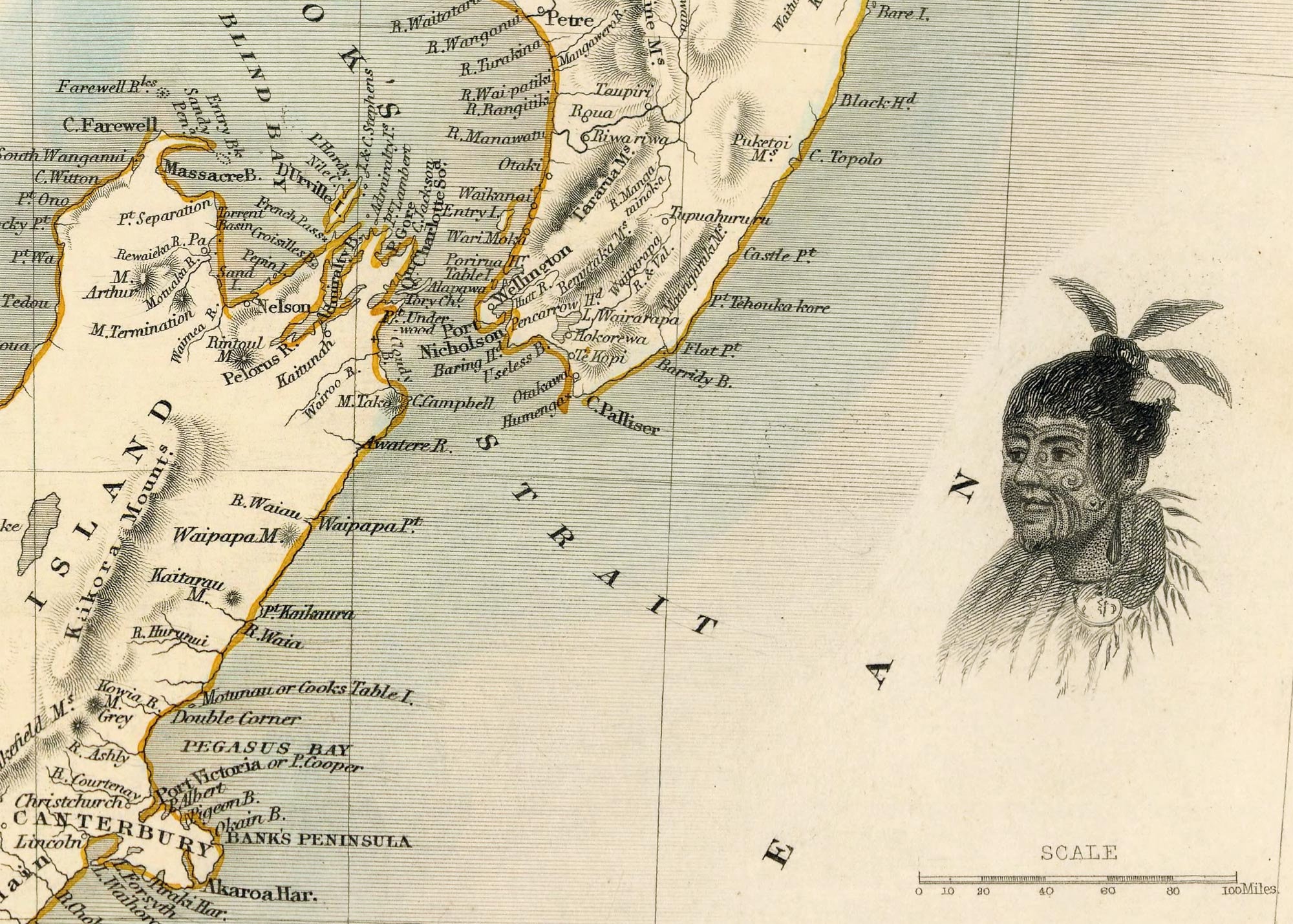 1851年のニュージーランド地図、高解像度プリント最大40x60インチ（100