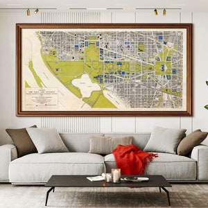 Washington DC kaart 1917, grote vintage kaart van National Mall in 5 maten tot 80x40″ (200x100cm) met Witte Huis, Capitol enz. in BLAUW of ROOD