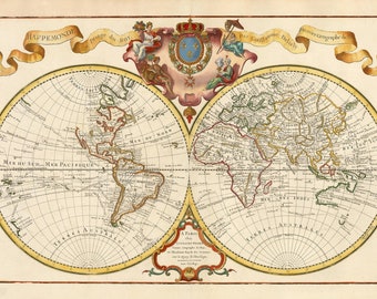 ヴィンテージ 1950 年の世界自由地図壁画 - 古い絵画の世界地図