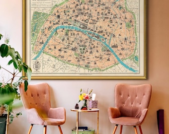 Old map of Paris in 7 sizes up to 53x40″ (135x100 cm) Romantic Paris map from 1905 in large high resolution prints on gallery quality paper