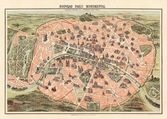 Historic Map : Art Nouveau Monument Map of Paris, France