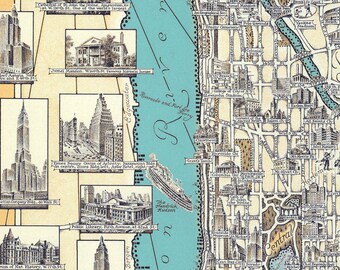 マンハッタンの地図（ニューヨーク市）7サイズ（40x53インチ、100 x