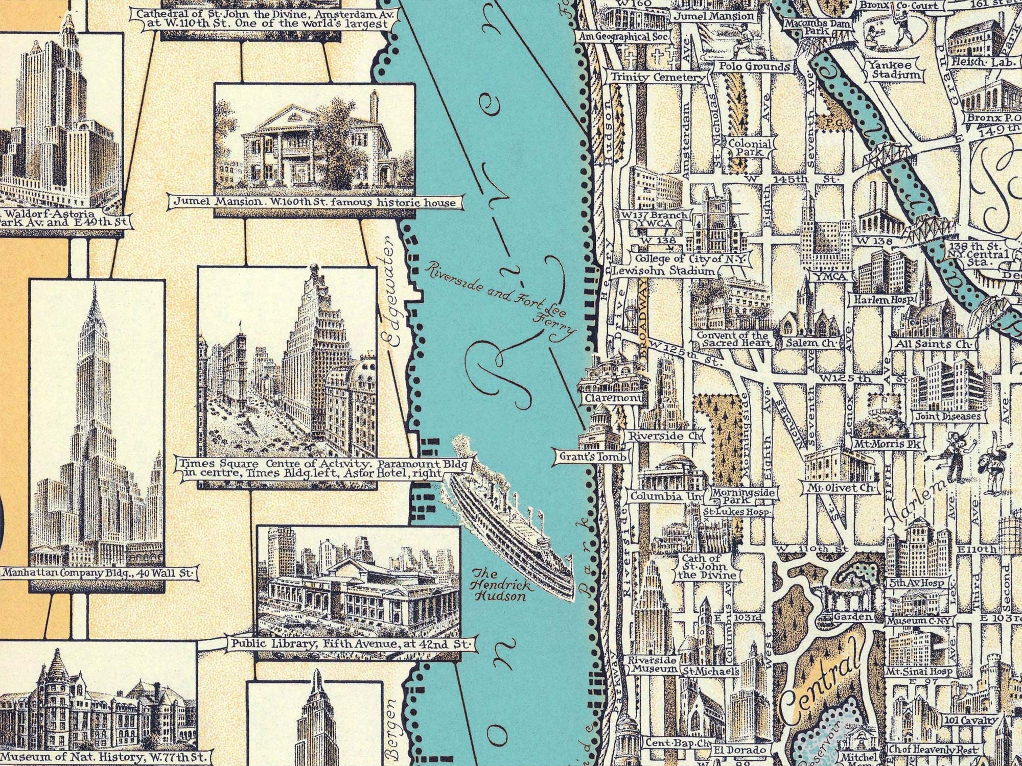 マンハッタンの地図（ニューヨーク市）7サイズ（40x53インチ、100 x