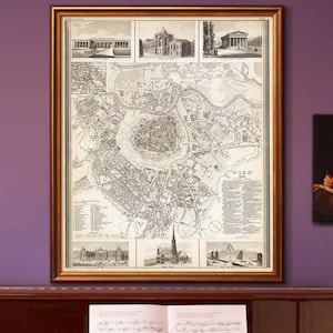 Mapa de Viena, Mapa antigo de Viena, Áustria em 5 tamanhos de até 40x50″ (100x125cm) Pôster de Viena, 1844 em impressões de alta resolução em papel de qualidade
