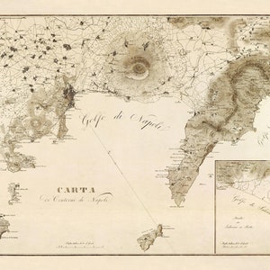 Mapa de Nápoles y la costa amalfitana de 1828. Mapa antiguo de Nápoles, Capri, Isquia, Positano, Amalfi y Procida, en impresiones de alta resolución de hasta 91 x 61 cm.
