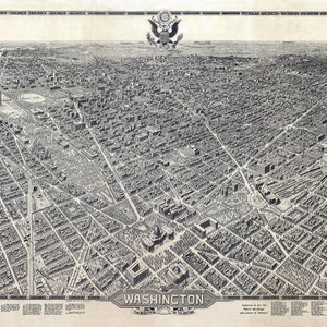 Washington DC Karte 1922, Vintage Karte von Washington DC als hochauflösender Druck für ein 91 x 61 cm großes Washington DC Poster, Vogelperspektive