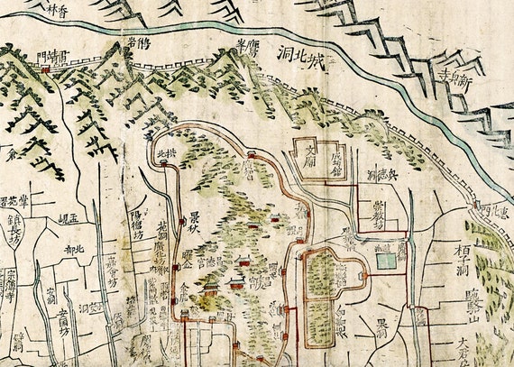 1840年のソウル地図、韓国ソウルの古地図（最大36x24インチ（91 x 61