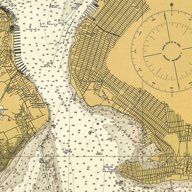 New York Harbor map 1925 INSTANT DOWNLOAD New York Bay Vintage  Etsy