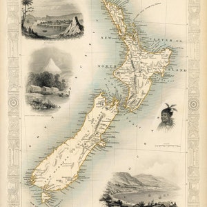 Neuseeland Karte 1851, alte Karte von Neuseeland in hochauflösenden Drucken bis zu 24x36"(61 x 91 cm) Großes vintage NZ Poster im Maori Stil