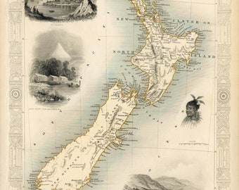 1851年製 ニュージーランド地図 New Zealand Map 1851, Old Map of New Zealand in High Resolution