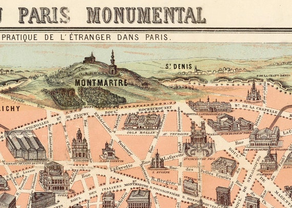 Vintage Paris Map, Pictorial Map, PRINTABLE, Antique Paris