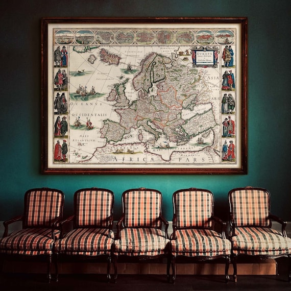 ヨーロッパ地図、最大 53 x 40 インチ (135 x 100 cm) の 7 つの
