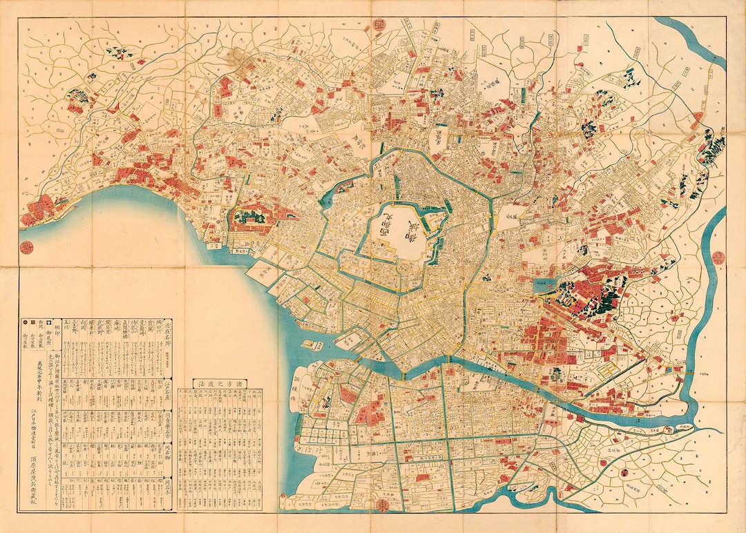 Tokyo Map 1860, Vintage Map of Tokyo, Japan in High