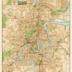 Mapa de Brisbane de 1920. Mapa antiguo de Brisbane, Australia, en impresiones de alta resolución de hasta 61 x 91 cm (24 x 36 pulgadas). Póster grande con mapa antiguo de Brisbane.