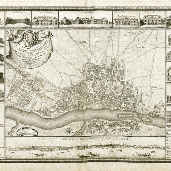 Warsaw map 1772, Old map of Warsaw, Poland in high resolution prints up to 36x24" (91x61cm) Warsaw poster, vintage map of Warszawa, Varsovie