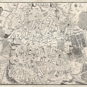 Carte de Madrid de 1706, carte vintage de Madrid, Espagne en haute résolution, affiche ancienne de Madrid jusqu'à 36 x 24 pouces (91 x 61 cm), carte historique de Madrid