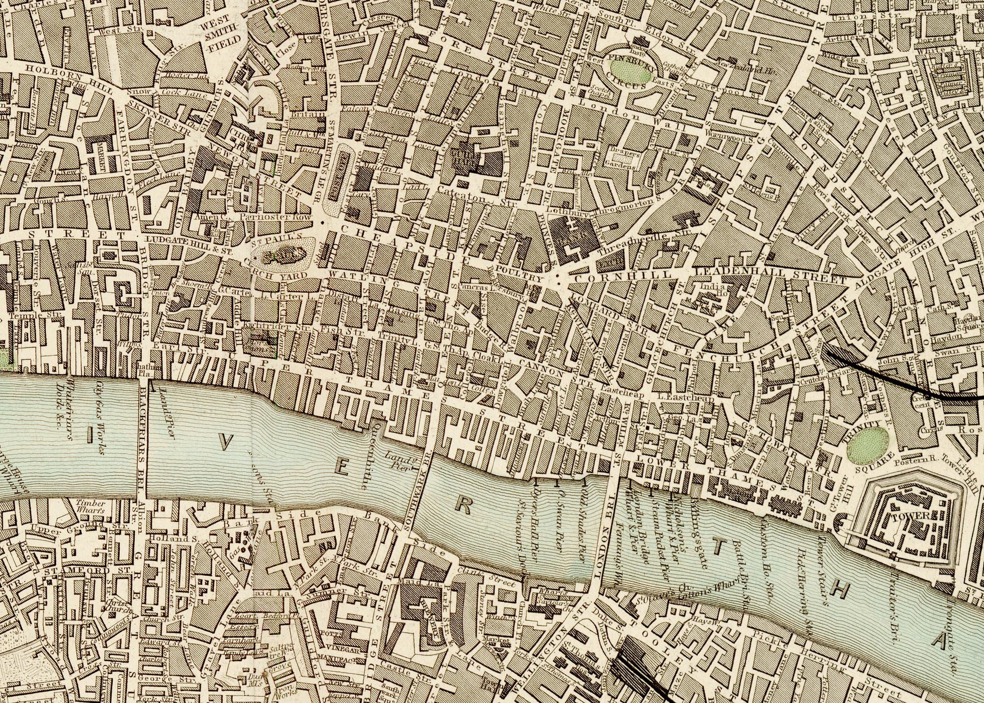 1843年の古いロンドン地図、イギリスのロンドンのヴィンテージ