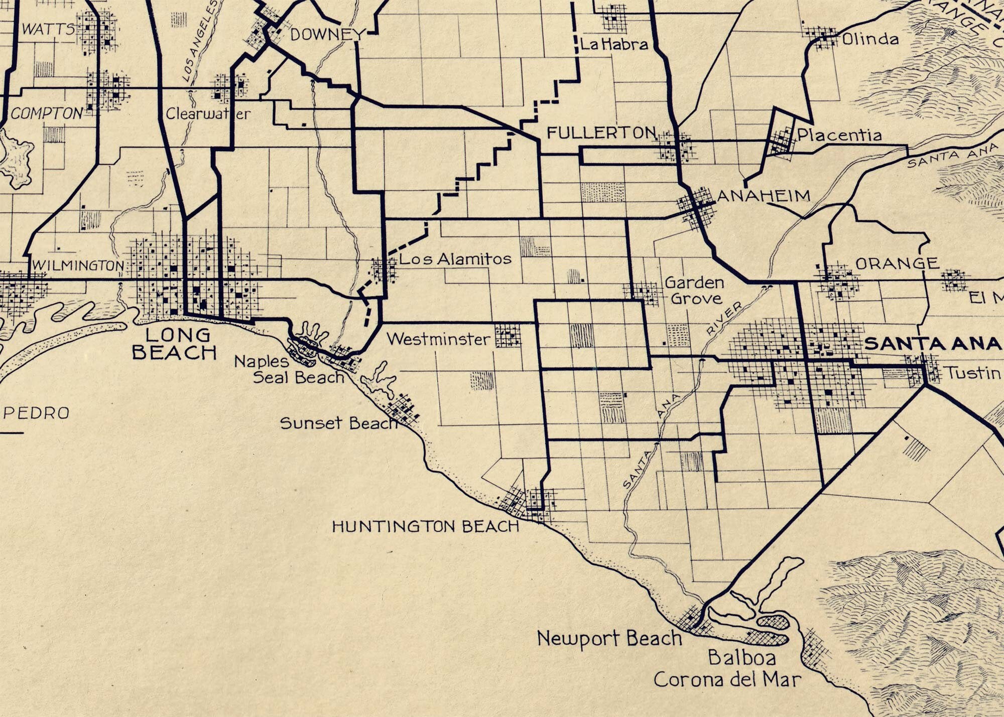 ロサンゼルス地図 1915年、カリフォルニア州ロサンゼルスの古地図