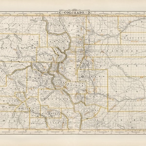 Colorado state map 1891, Old map of Colorado in high resolution prints up to 36 x 24&quot; (91 x 61cm) vintage Colorado map poster, CO map print