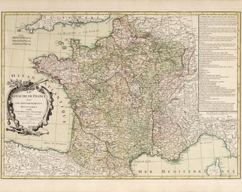 Old map of France 1763, Old France map in high resolution prints up to 36 x 24" (91 x 61cm) Historical French map poster in standard sizes