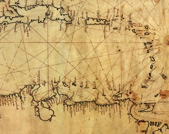カリブ海地図 1770、カリブ海と西インド諸島の古い海図、最大 60 x 40