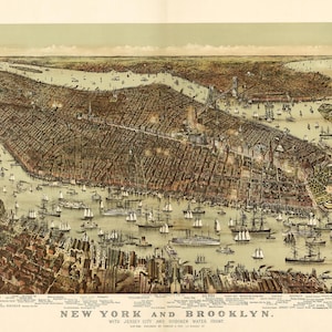 Póster de Nueva York de 1892 Mapa antiguo de la ciudad de Nueva York en impresiones de alta resolución de hasta 36 x 24" (91 x 61 cm) Póster grande de la ciudad de Nueva York, impresión del mapa del Viejo Manhattan