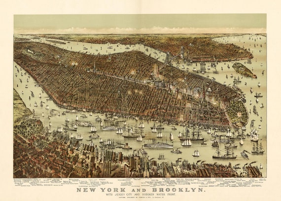 Vintage New York City Map Framed poster - Liberty Maniacs