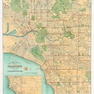 Carte de Melbourne en 1912, carte vintage de Melbourne, Australie en haute résolution, affiche jusqu'à 61 x 91 cm (24 x 36 po.) ancienne carte de Melbourne