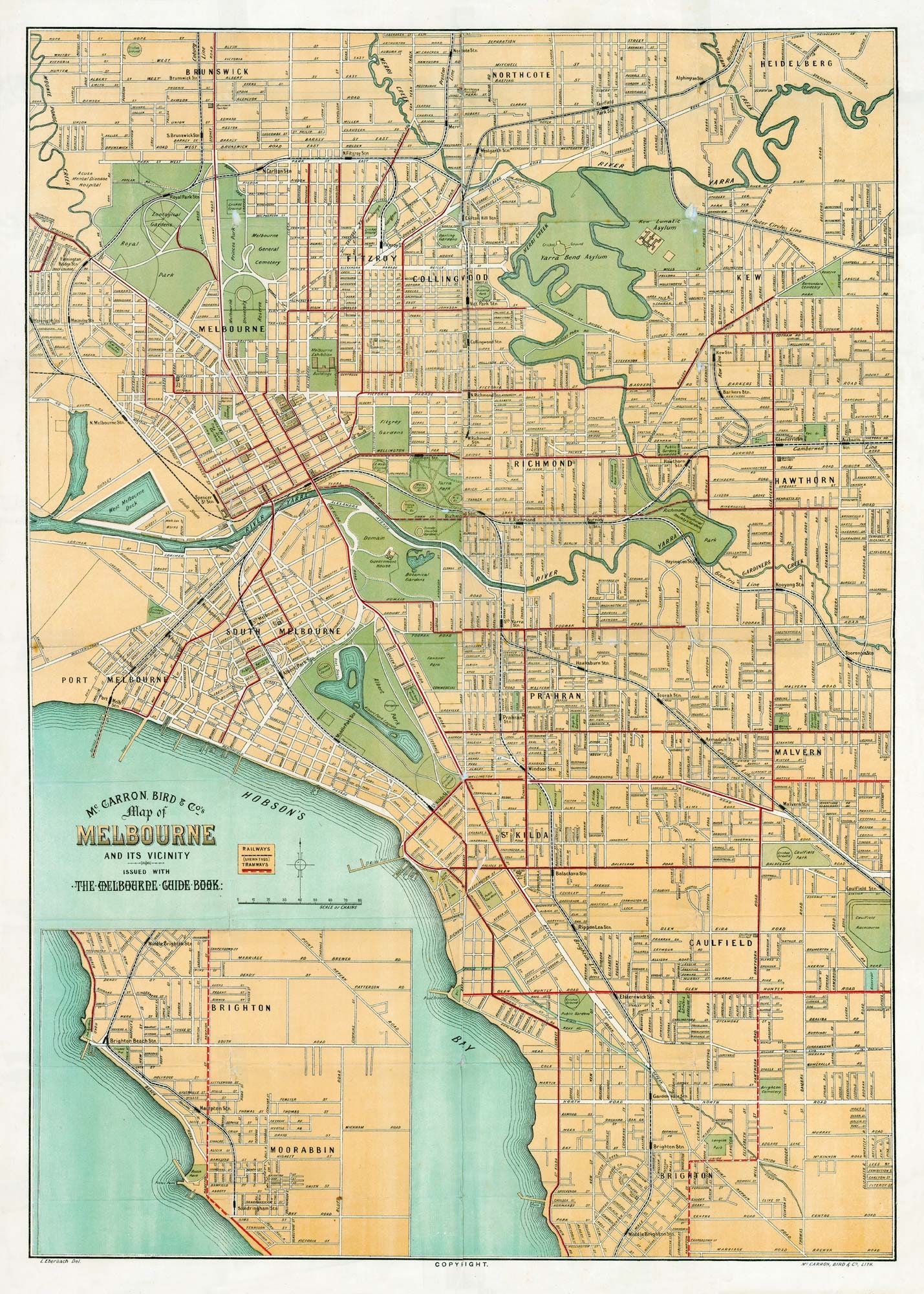 Hand painted map of Melbourne, Australia, 1855 / Retro Melbourne Map ...