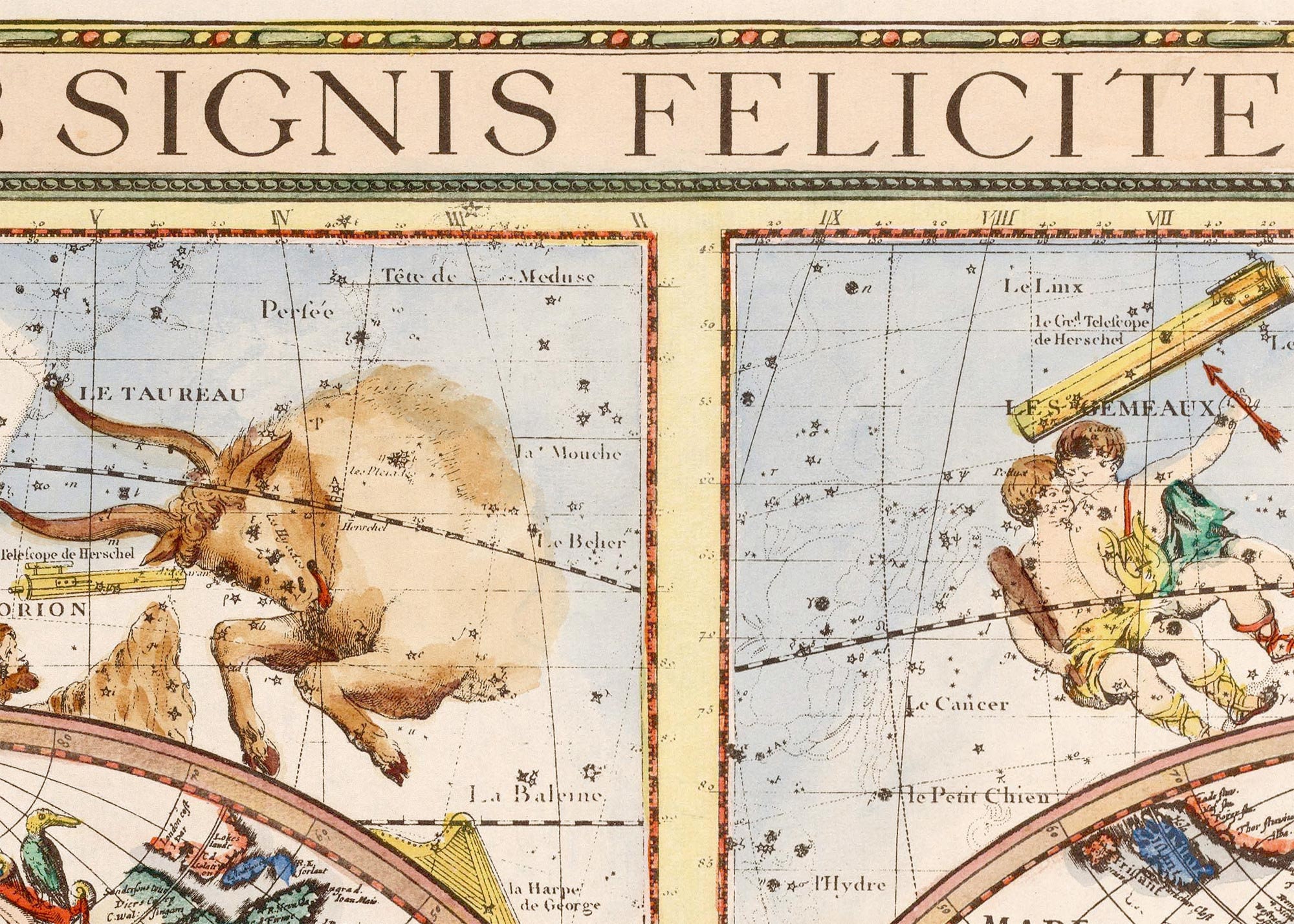 Zodiac World Map 1615, Old Map of Star Constellations With Zodiac World Map 1615, Old Map of Star Constellations With