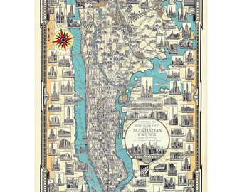 マンハッタンの地図（ニューヨーク市）7サイズ（40x53インチ、100 x