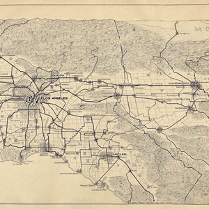 Los Angeles Karte 1915, alte Karte von Los Angeles, CA, hochauflösende Drucke bis zu 91 x 61 cm Vintage Panorama Greater LA Map Poster