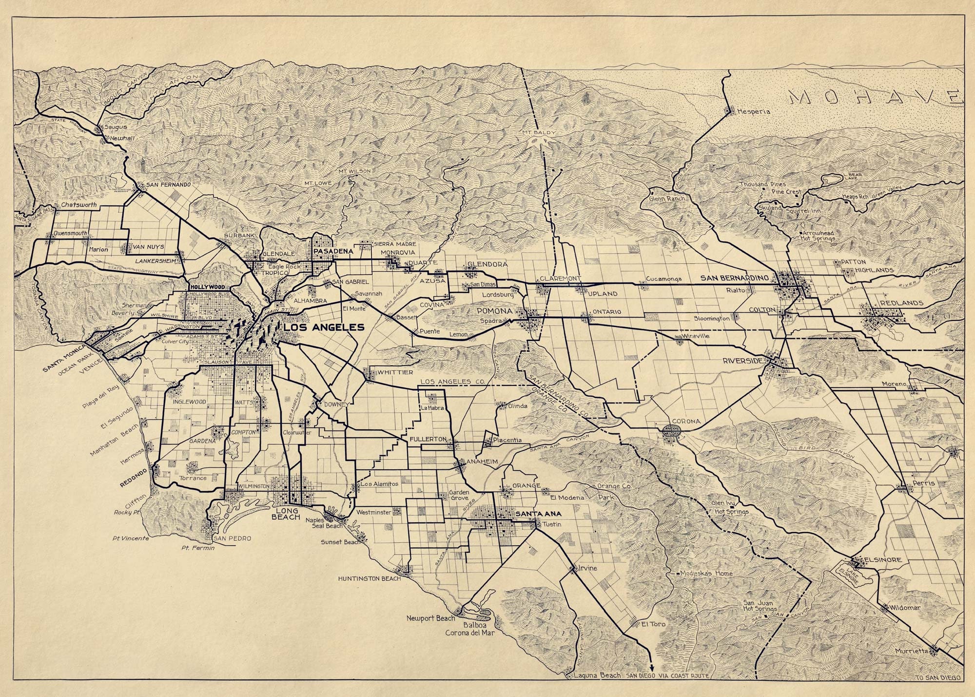 在庫わずか　貴重　アメリカ　マップ　地図　カリフォルニア　ポスター　包装紙 ロサンゼルス地図 1915年、カリフォルニア州ロサンゼルスの古地図