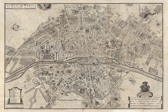 アンティーク、パリの地図 1905 年のパリの記念碑。 Guide Pratique Du Visiteur、パリの