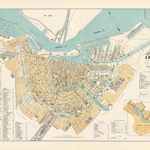 Amsterdam map 1884, Old map of Amsterdam, Holland, Netherlands in high resolution prints up to 36x24" (91x61cm) Amsterdam poster, map print