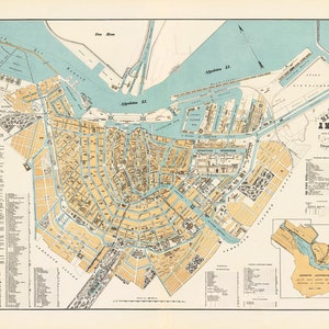 Amsterdam map 1884, Old map of Amsterdam, Holland, Netherlands in high resolution prints up to 36x24" (91x61cm) Amsterdam poster, map print