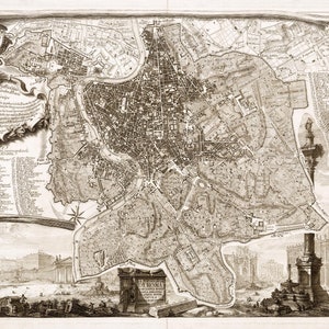 Mapa de Roma 1773 Mapa antiguo de Roma, Italia y el Vaticano en impresiones de alta resolución de hasta 60 x 40" (150 x 100 cm) Póster de Roma, mapa de pared antiguo de Roma