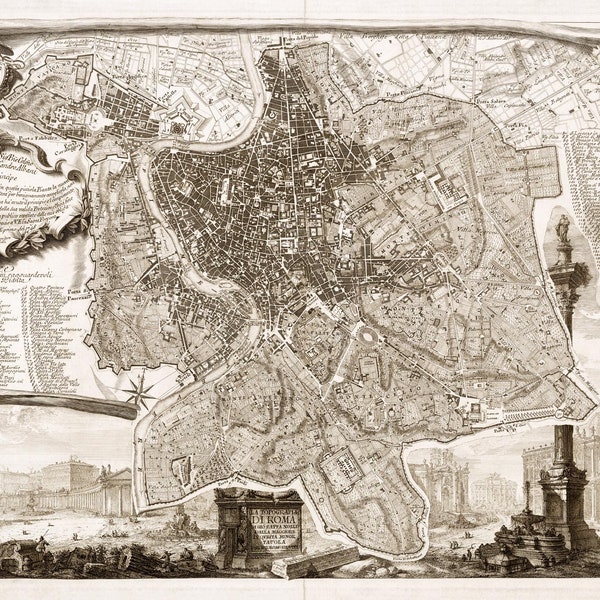 Map of Rome 1773 Old map of Rome, Italy & Vatican in high resolution prints up to 36x24" (91x61cm) Rome poster, vintage Italian map of Roma