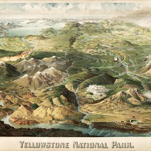 Yellowstone Poster 1904, Vintage Panorama-Karte von Yellowstone np in hochauflösenden Drucken bis zu 36x24 "(91x61cm) altes Yellowstone-Plakat