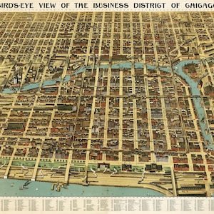 Chicago Karte 1898, Vintage Karte von Chicago, IL in hochauflösender Drucke bis zu 36x24"(91x61cm) großes Chicago Poster, Chicago aus der Vogelperspektive