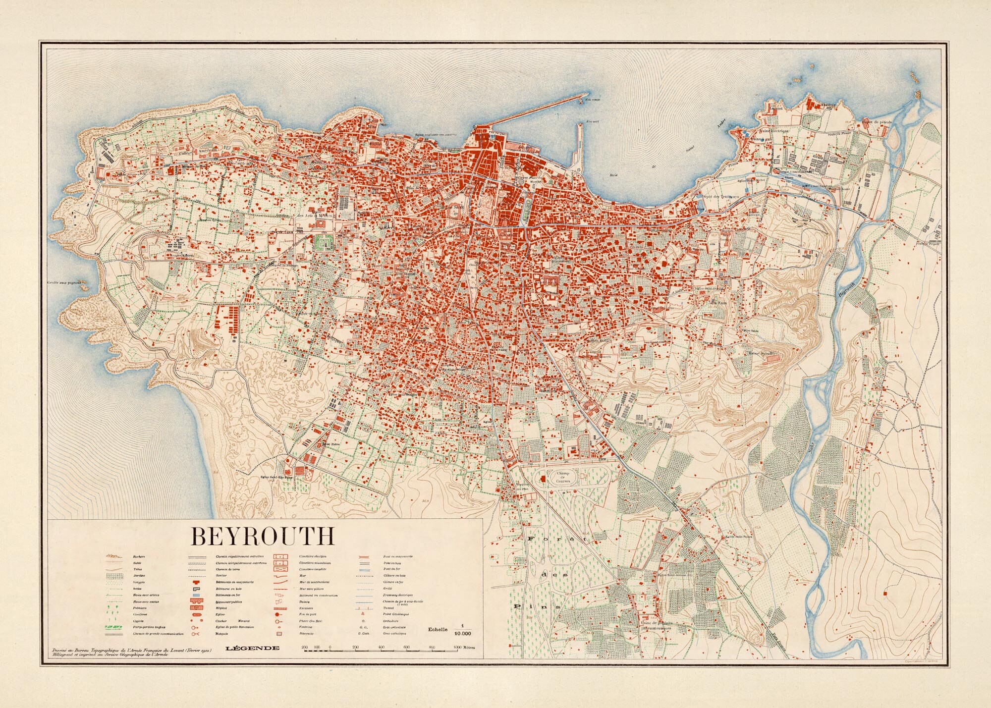Beirut Map In 5 Sizes Up To 60x40 Old Map Of Beirut Lebanon 1922 In 