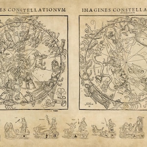 Himmelskarte mit Sternbildern & Planeten 1532, Himmelskarte von Albrecht Dürer in hochauflösender Qualität. druckt bis zu 36x24"(91x61cm) Astronomisches Poster